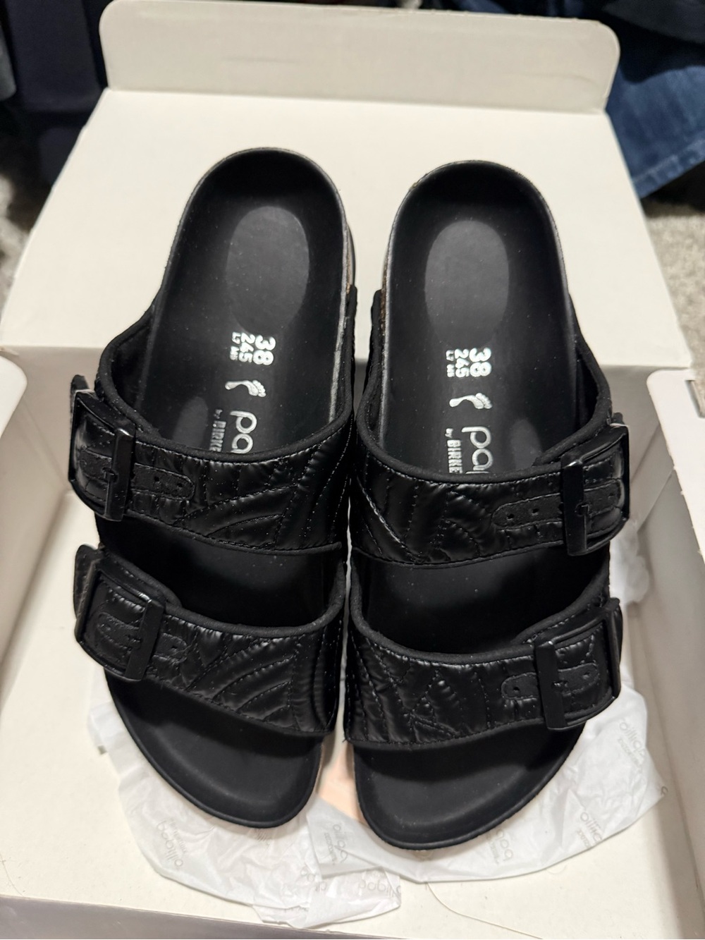 Birkenstock Black Quilted Two-Strap Mules